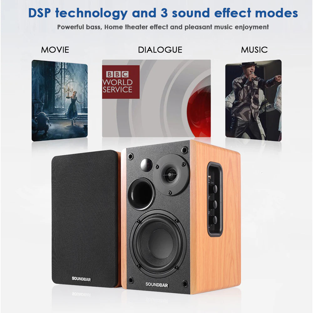 80W 2.0 Hifi Speaker Bookshelf Bluetooth Speaker Sound System Wood Music Speakers for TV Computer Soundbar 4.5Inch USB