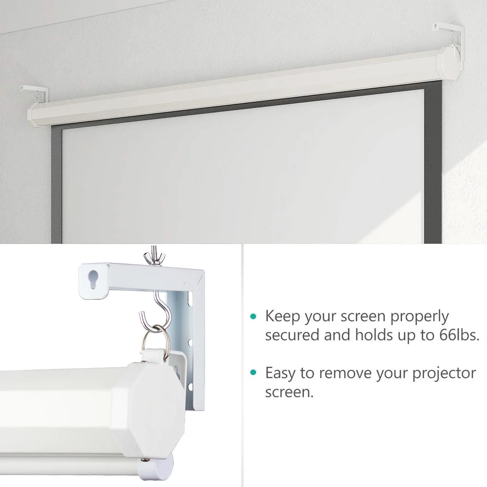 Universal Adjustable Projector Screen Wall Mount Hook | L-Bracket Hanging Kit for Movie & Projection Screens