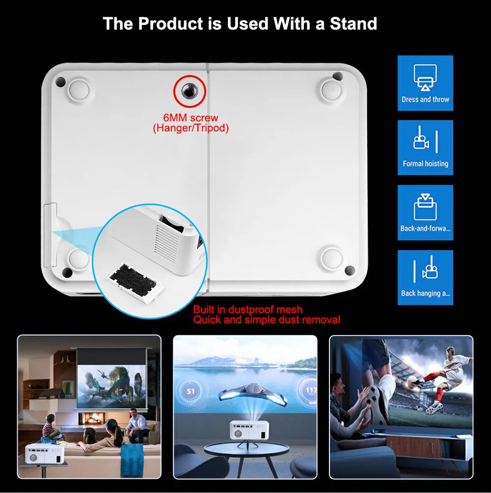 Thundeal HD300 Portable Projector | 1280P, 5G WiFi, 300 ANSI, iOS/Android Connection for Office & Home Theater