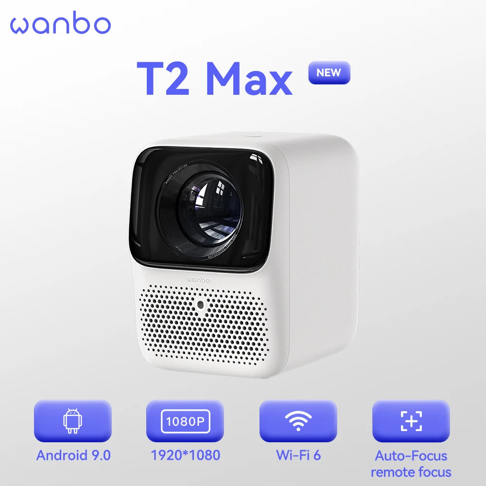 WANBO T2 Max Mini Projector Android 9.0, 1080p Full HD, 450 ANSI, WiFi, Portable with HiFi Sound for Home & Outdoor