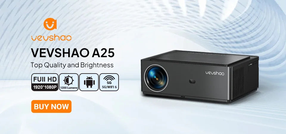 VEVSHAO A12 Mini Portable Projector - LED, Android 11, WiFi 6, 4K Support