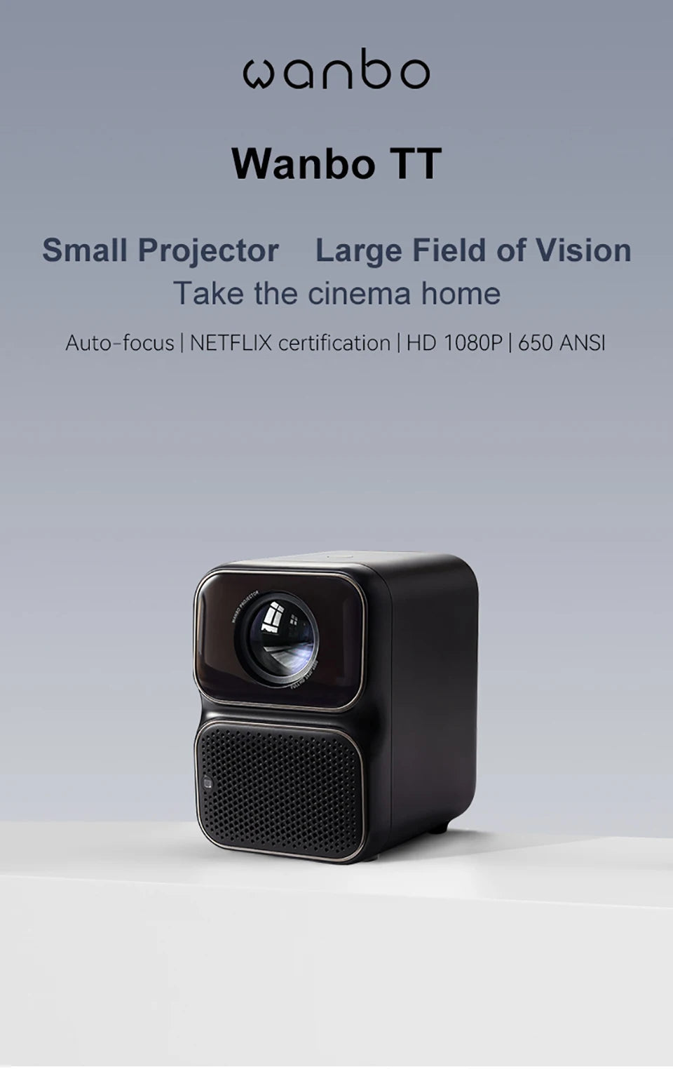 Wanbo TT Projector Netflix Certified 1080P Linux System Mini Projector, 650ANSI 4K Dolby Audio HDR10 Smart Home Theater