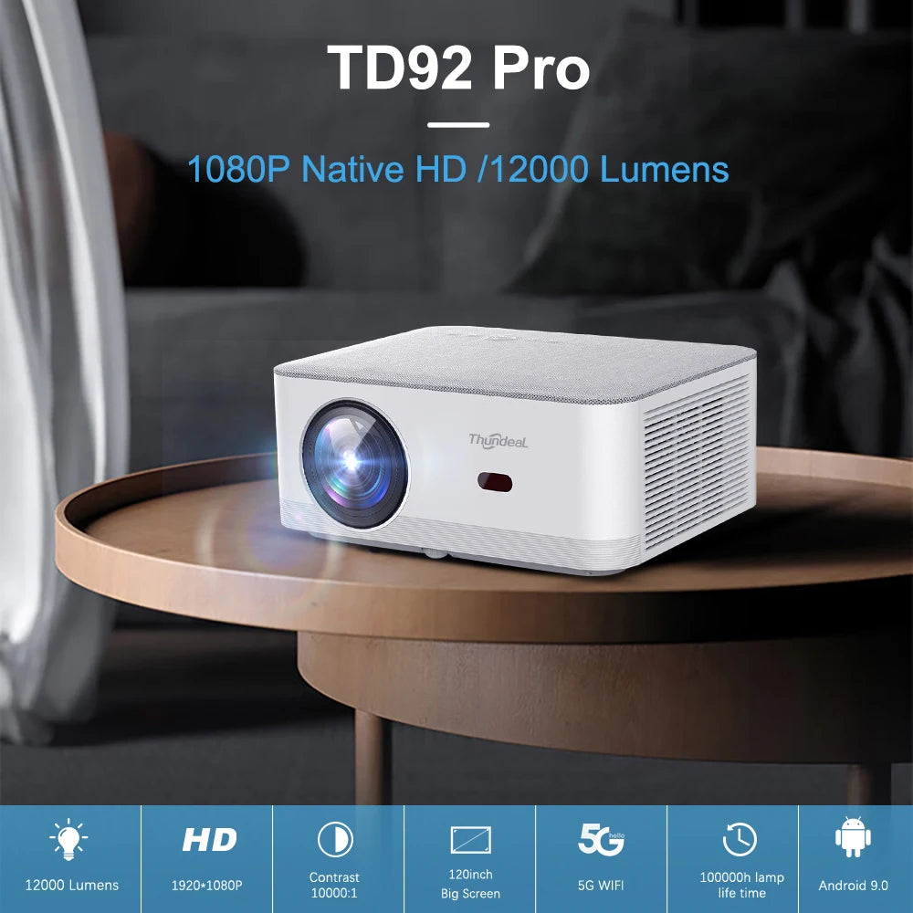 ThundeaL TD92 Pro Prenosný Mini Projektor - 1080P FHD, 4K Video, WiFi, Android, 3D Domáce Kino Systém