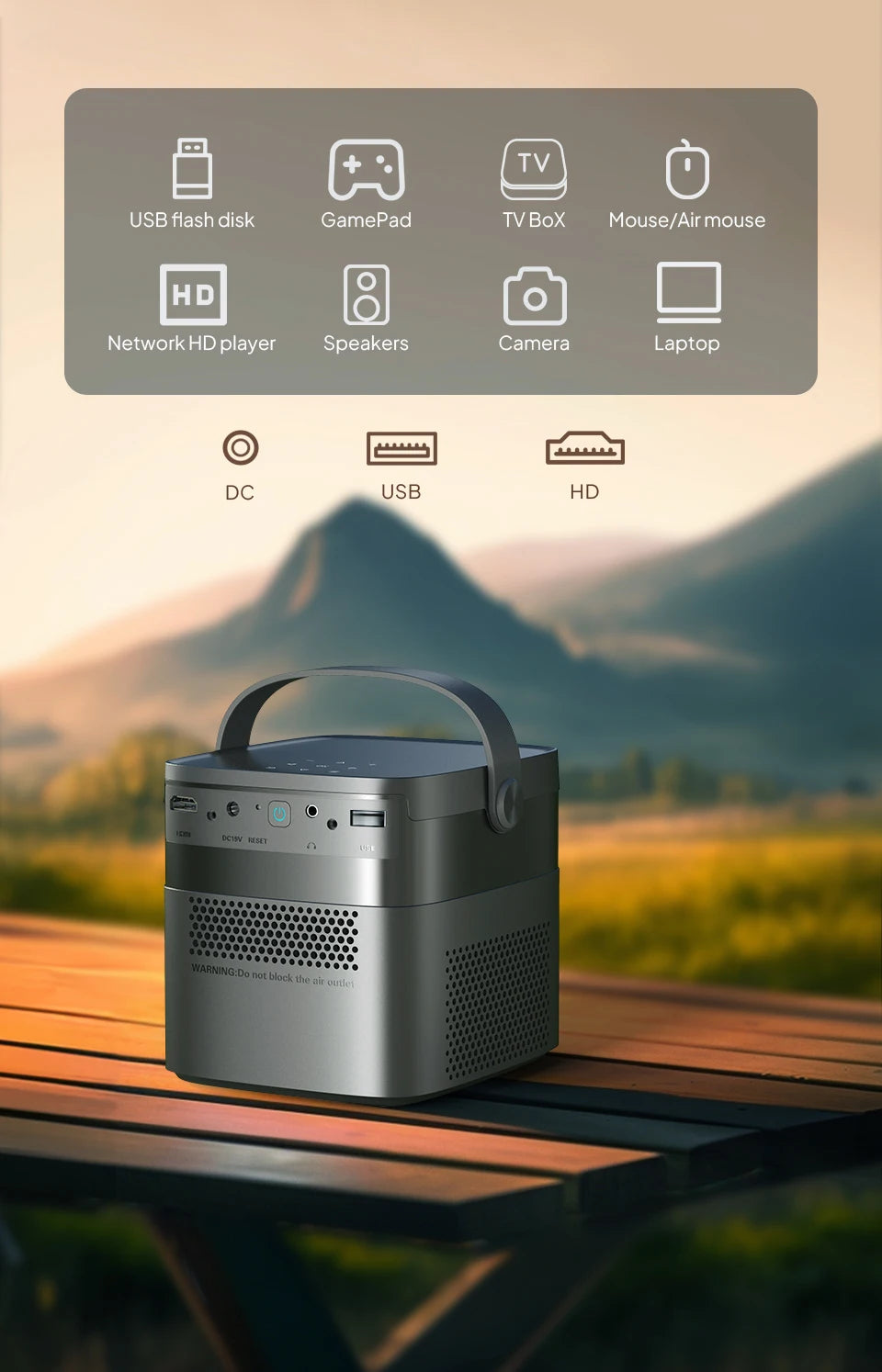 VEVSHAO V50 Portable Projector - 4K 3D, Full HD 1080P, WiFi, 15000mAh Battery