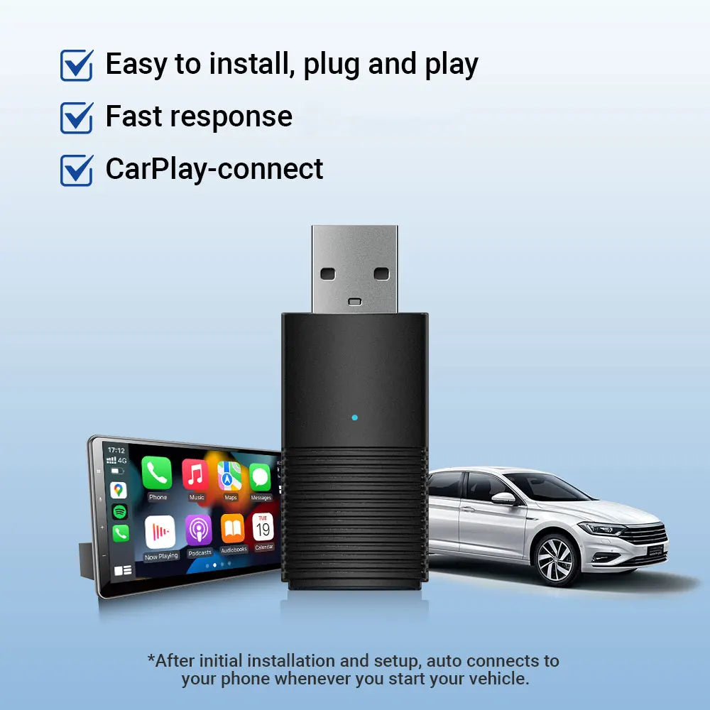 Mini Wireless CarPlay Adapter | Bluetooth WiFi Fast Connect Dongle, Plug & Play for OEM Wired CarPlay, Compatible with iPhone iOS 10+