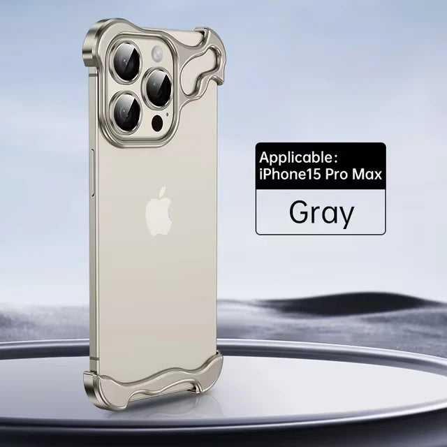 Premium Irregular Aluminum Alloy Shockproof Metal Bumper Phone Case for iPhone 13/14/15/16 Pro Max with Lens Film Protection