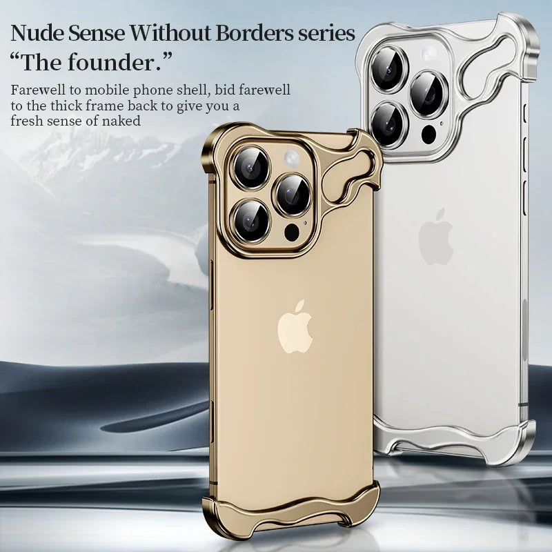 Premium Irregular Aluminum Alloy Shockproof Metal Bumper Phone Case for iPhone 13/14/15/16 Pro Max with Lens Film Protection