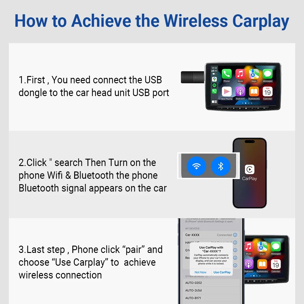 Mini Wireless CarPlay Adapter | Bluetooth WiFi Fast Connect Dongle, Plug & Play for OEM Wired CarPlay, Compatible with iPhone iOS 10+