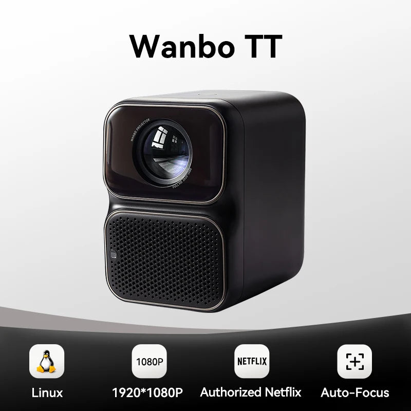 Wanbo TT Projector Netflix Certified 1080P Linux System Mini Projector, 650ANSI 4K Dolby Audio HDR10 Smart Home Theater