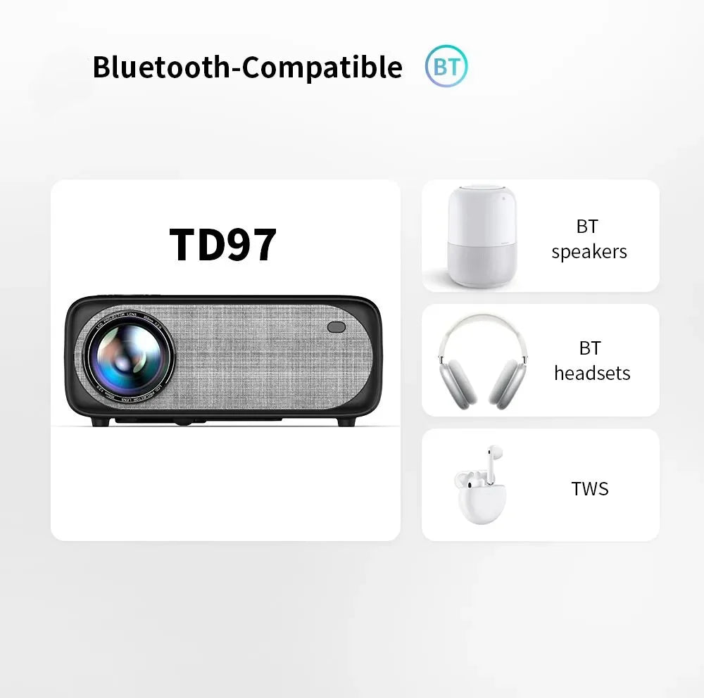 TD97W Full HD 1080P 4K WiFi LED Projector | Home Theater Android Video Projector for Movie Cinema