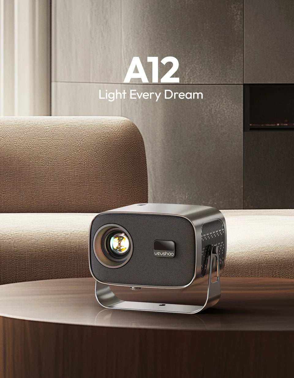 VEVSHAO A12 Mini Portable Projector - LED, Android 11, WiFi 6, 4K Support