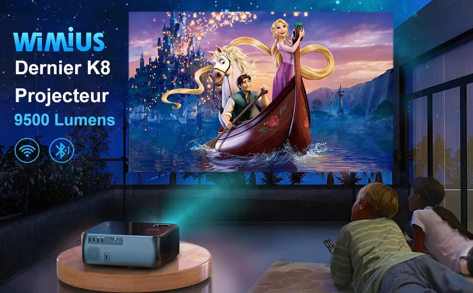 WIMIUS K8 5G WiFi Bluetooth Projector - 9500 Lumens Full HD 1080P, 4K Support, 4P/4D Keystone, and Zoom