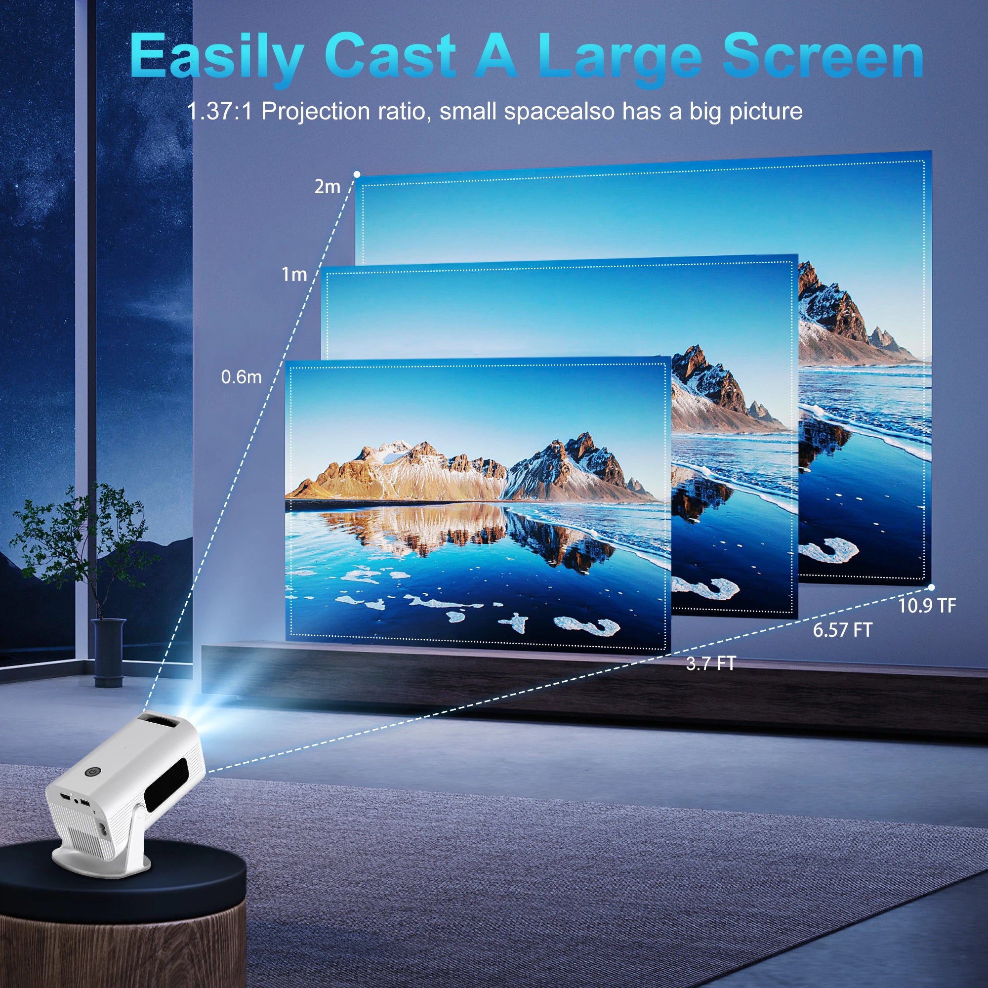 P330W Mini Projector - Android 11, 280 ANSI Lumens, 4K/8K Support, 1080P Resolution, WiFi 6, BT 5.0, Portable Home Cinema for Android/iOS