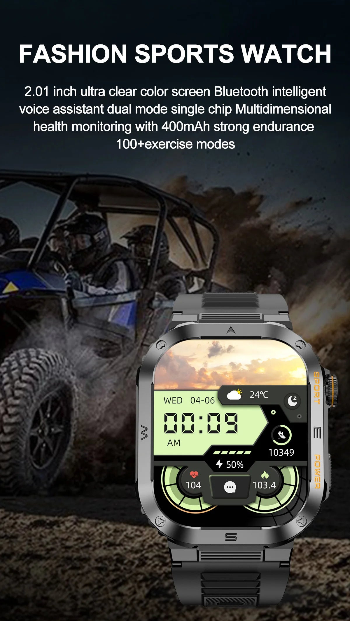 Men's Rugged Outdoor Smartwatch with Bluetooth Call | 100+ Sports Modes | Advanced Activity Tracker | Compatible with iOS & Android