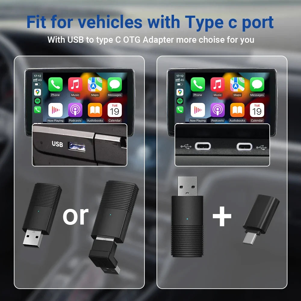 Mini Wireless CarPlay Adapter | Bluetooth WiFi Fast Connect Dongle, Plug & Play for OEM Wired CarPlay, Compatible with iPhone iOS 10+