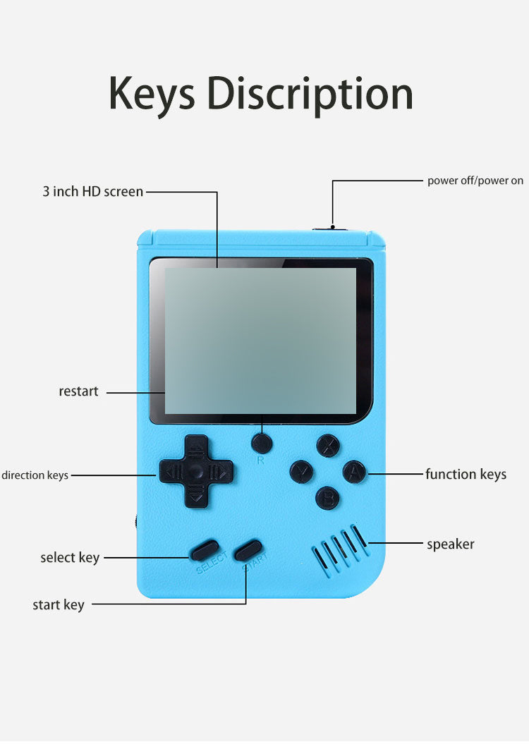 Retro Mini Handheld Game Console - 8-Bit, 3.0" Color LCD, Built-in 500 Games, Portable Video Game Player for Kids