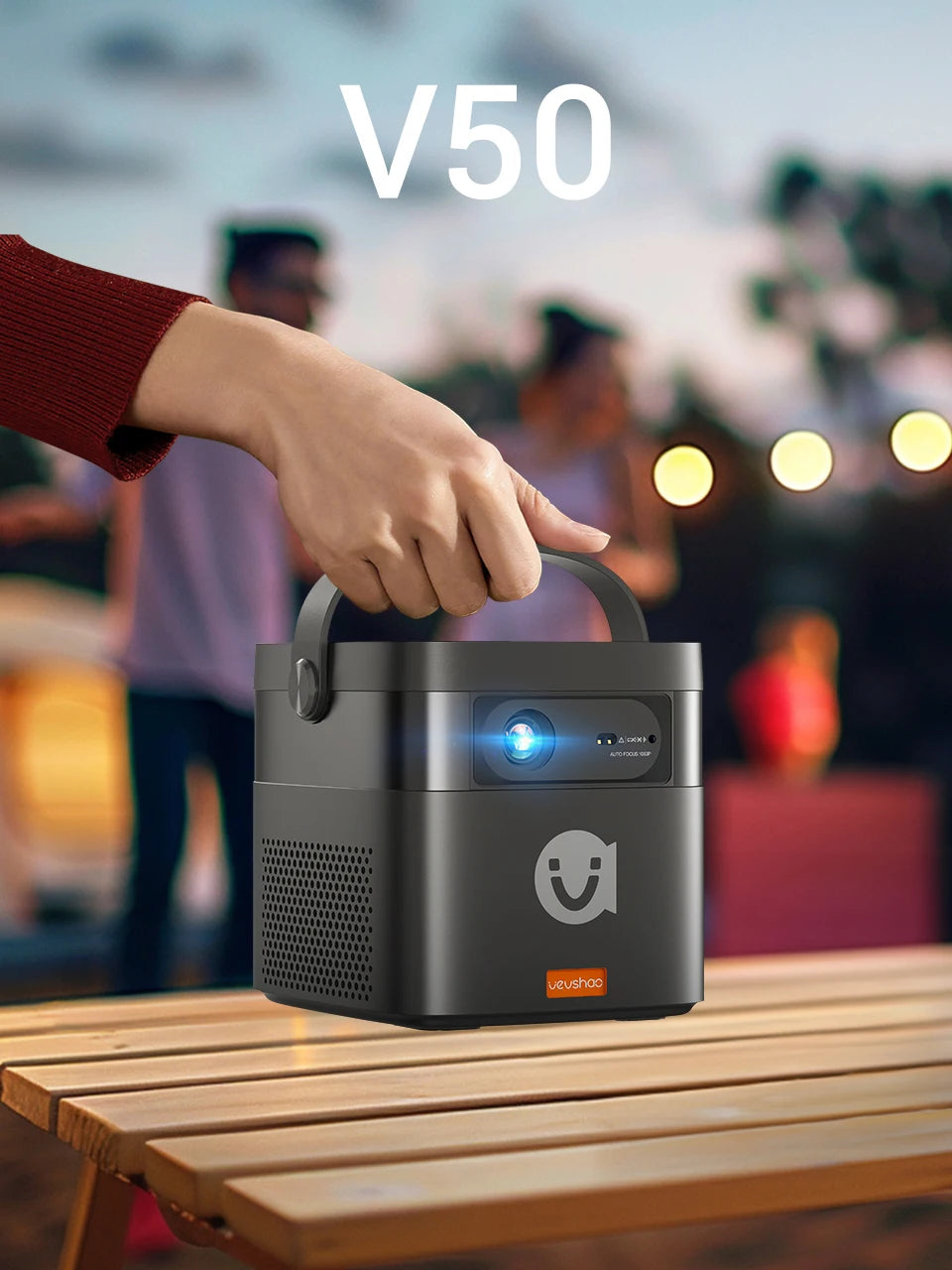 VEVSHAO V50 Portable Projector - 4K 3D, Full HD 1080P, WiFi, 15000mAh Battery