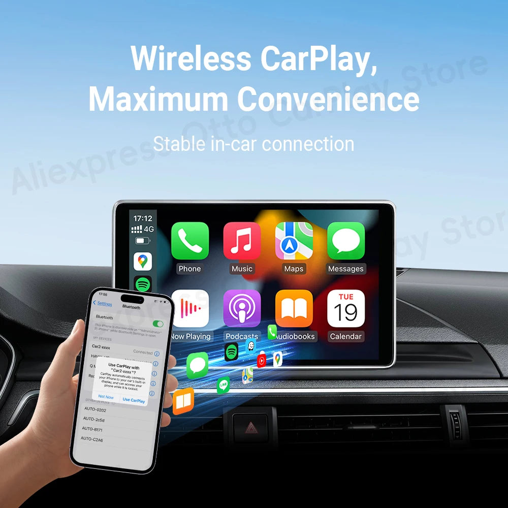 Mini Wireless CarPlay Adapter | Bluetooth WiFi Fast Connect Dongle, Plug & Play for OEM Wired CarPlay, Compatible with iPhone iOS 10+