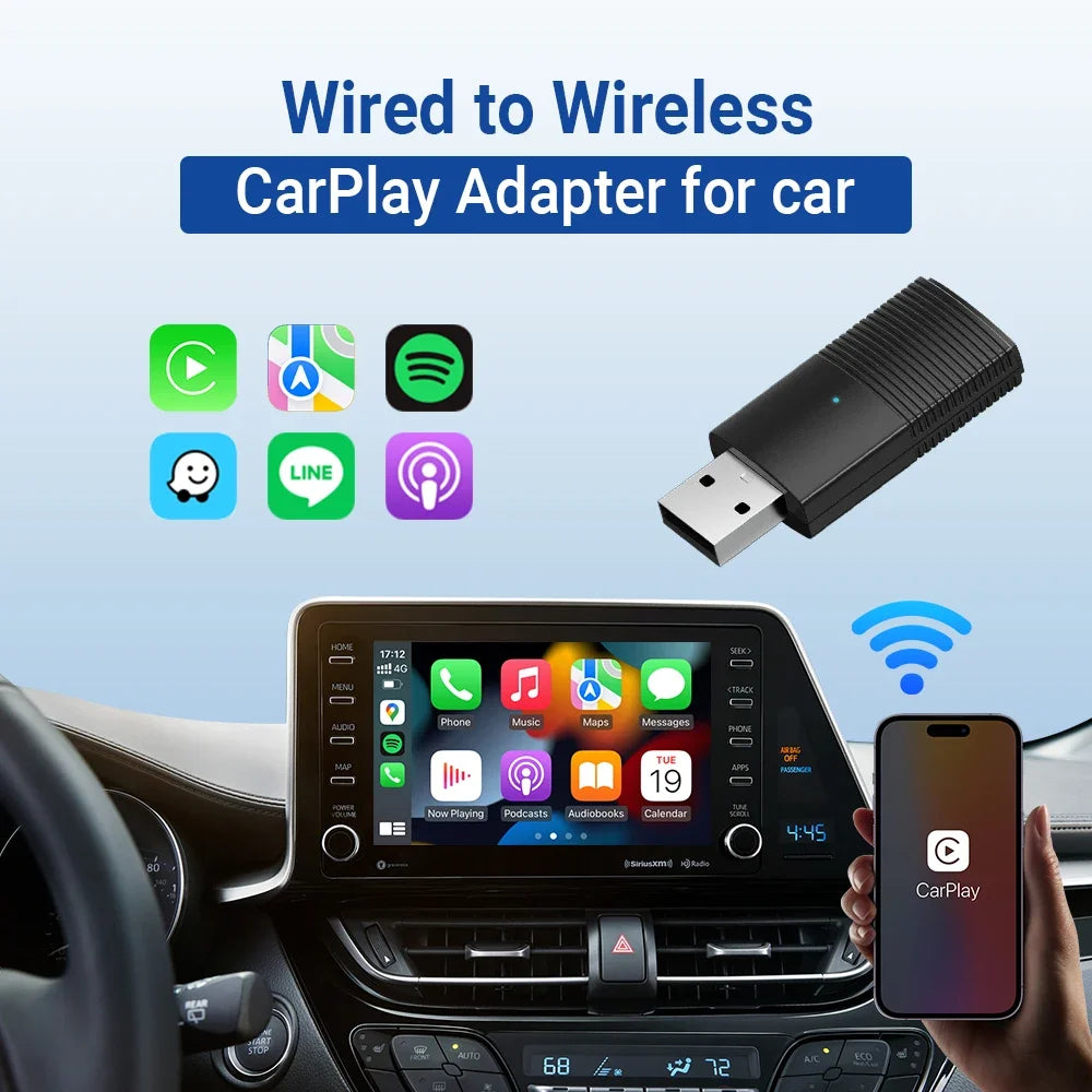 Mini Wireless CarPlay Adapter | Bluetooth WiFi Fast Connect Dongle, Plug & Play for OEM Wired CarPlay, Compatible with iPhone iOS 10+