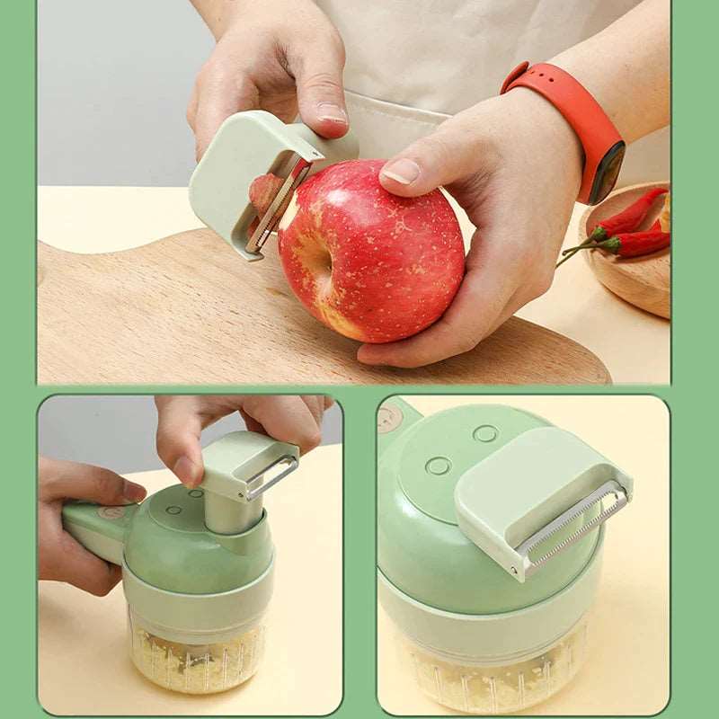 4-in-1 Electric Vegetable Chopping Set - Handheld Wireless Electric Garlic Grinder, Food Chopper, Meat Slicer, and Vegetable Peeling and Chopping Cutte