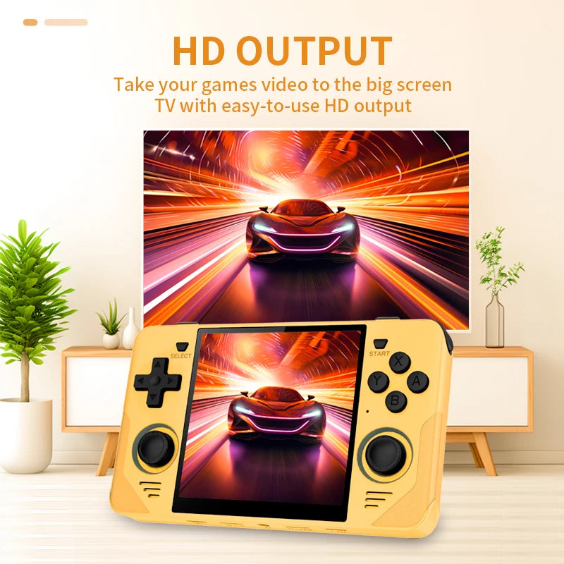 POWKIDDY RGB30 Retro Handheld Game Console | 4'' IPS Screen, 720x720, WiFi, RK3566, Yellow – Ideal for Children's Gifts