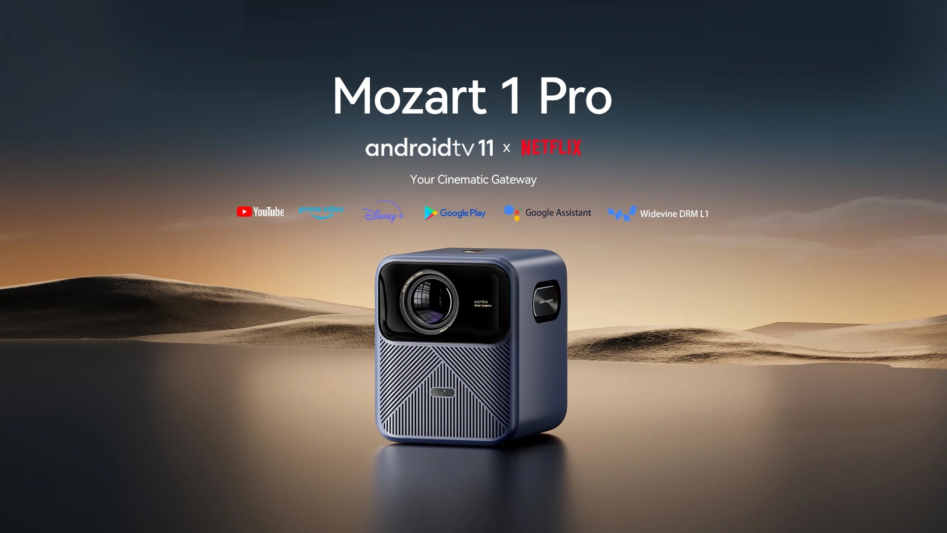 Wanbo Mozart 1 Pro Projector: Android TV 11.0, Google Assistant, Netflix, 1080P, 4K Support, 900 ANSI Lumens, Dual WiFi, DRM L1 Certified