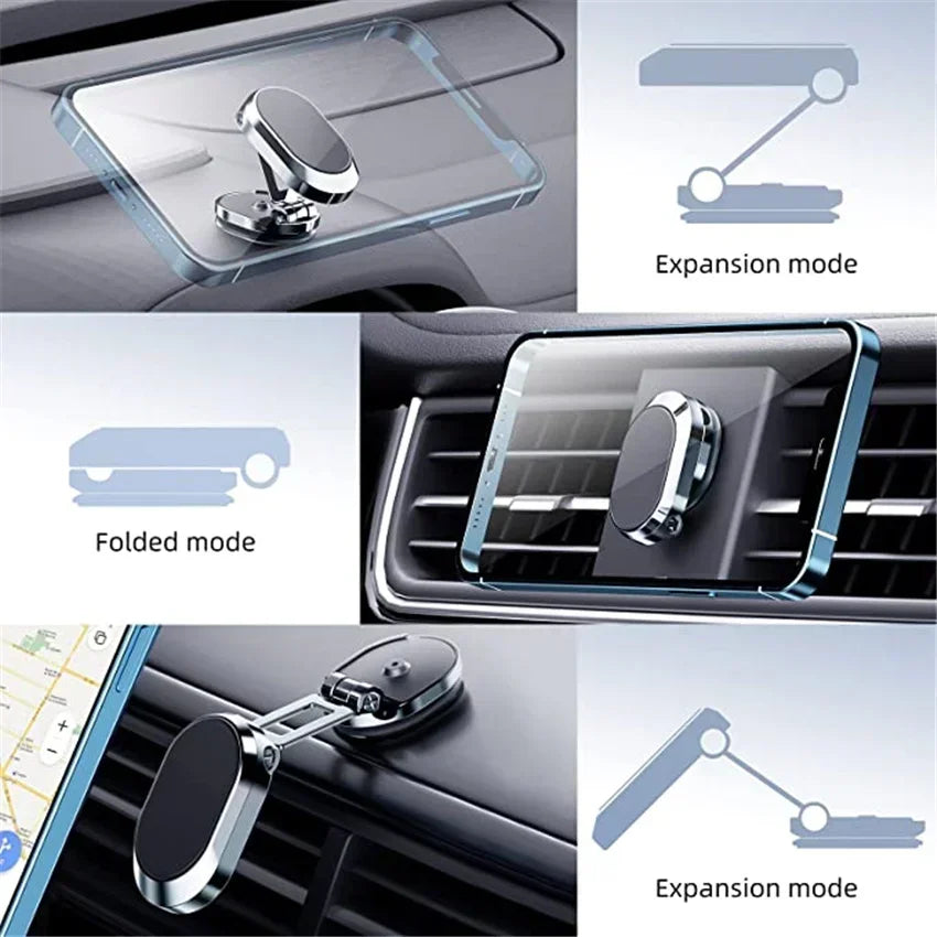 Metal Magnetic Car Phone Holder Folding Magnet Mount Mobile Cell Phone Stand GPS Support for iPhone 14 13 Xiaomi Huawei Samsung