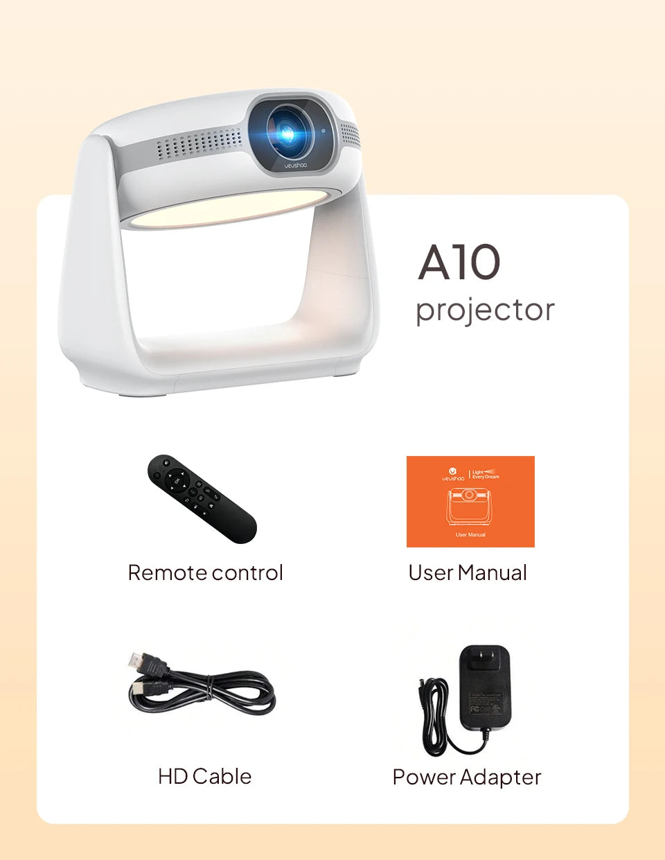 Vevshao A10 Smart Projector - 1080P, Android 11, 5G WiFi, 4K Support