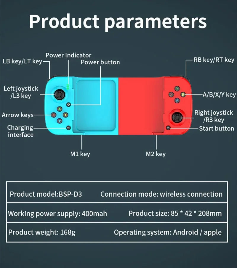 Wireless BT 5.0 Stretchable Game Controller For Mobile Phone Android IOS Gamepad Joystick Eat Chicken Gamepad for PS4 Switch PC