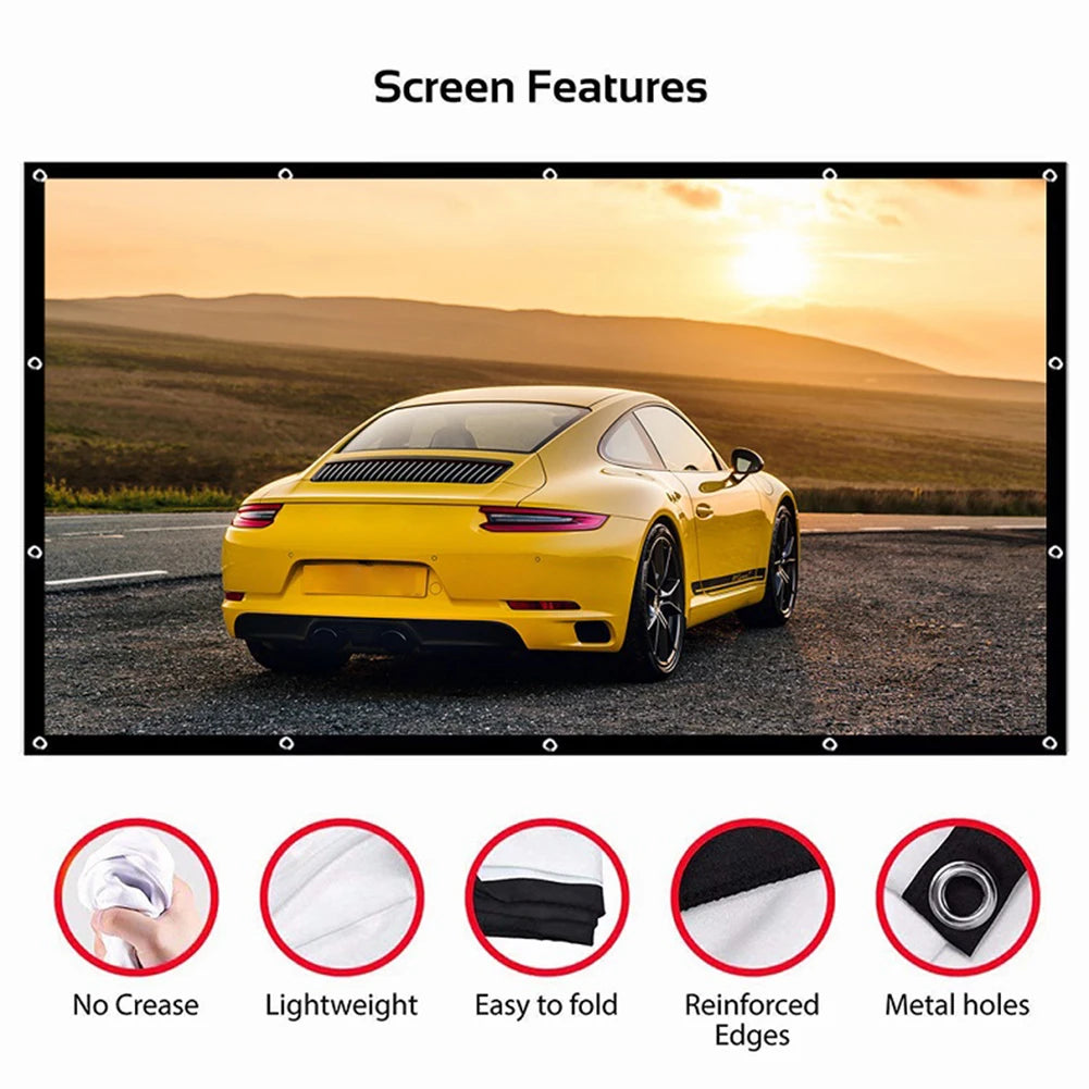 Portable HD Projector Screen - 16:9 Ratio, 60-150 Inch Sizes, Home Cinema & Outdoor Theater Display